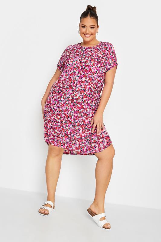YOURS LONDON Plus Size Navy Blue Floral Border Shift Dress | Yours Clothing