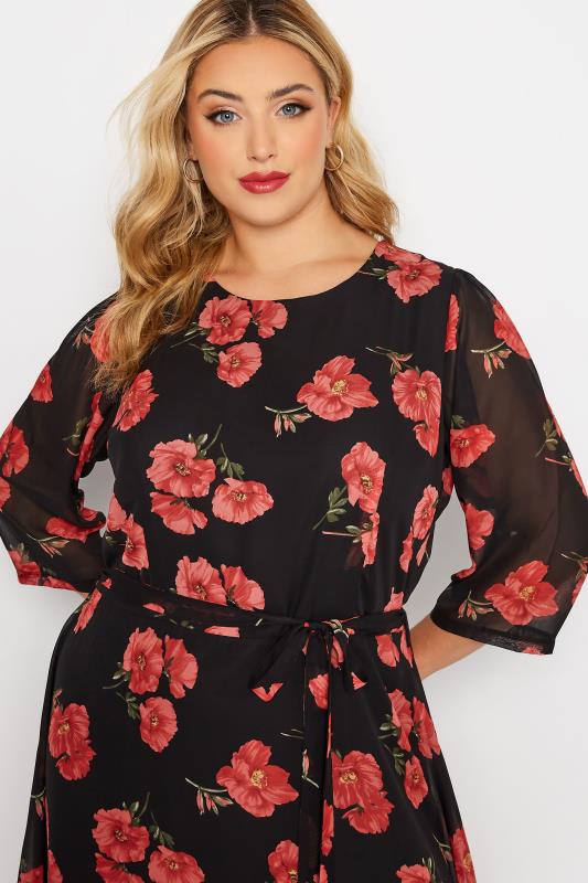 YOURS LONDON Plus Size Black Poppy Floral Print Dress | Yours Clothing 4