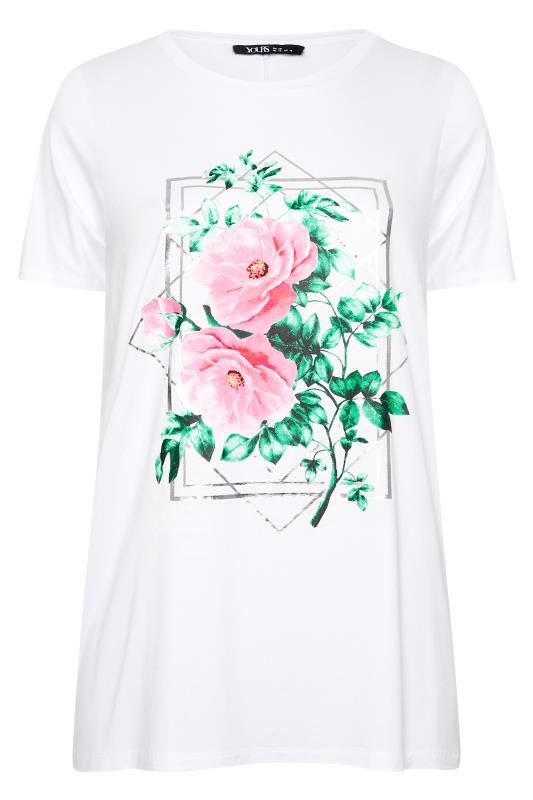 YOURS Curve White Floral Foil Print T-Shirt | Yours Clothing  6