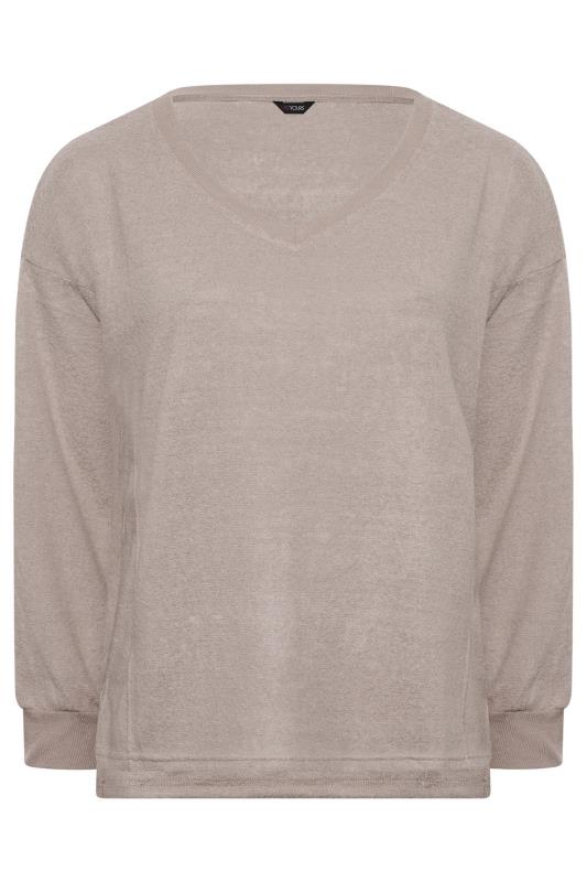 Plus Size Mocha Brown V-Neck Soft Touch Fleece Sweatshirt | Yours Clothing 6