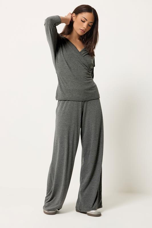 PixieGirl Petite Set Grey Wrap Top & Wide Leg Trousers