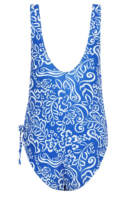 M&Co Blue & White Floral Print Wrap Swimsuit | M&Co 7