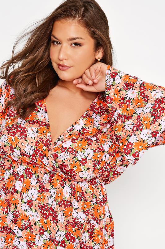 LIMITED COLLECTION Plus Size Orange Floral Print Wrap Top | Yours Clothing 4