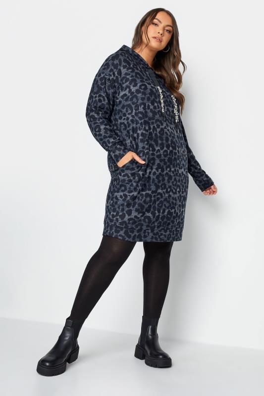 YOURS LUXURY Plus Size Curve Blue Leopard Print Jumper Dress | Yours Clothing 2
