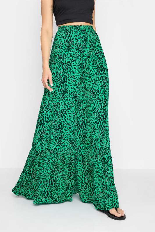 LTS Tall Green Leopard Print Maxi Skirt_A.jpg