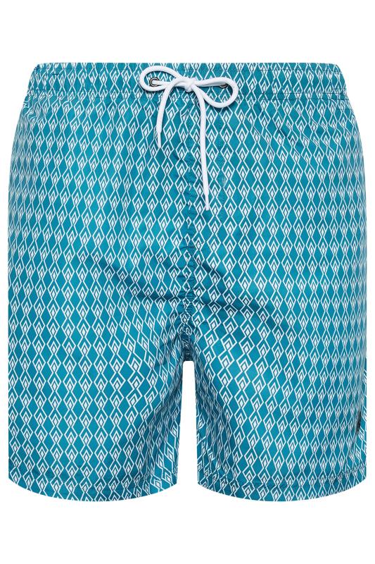  Grande Taille ESPIONAGE Big & Tall Light Blue Geometric Print Swim Shorts