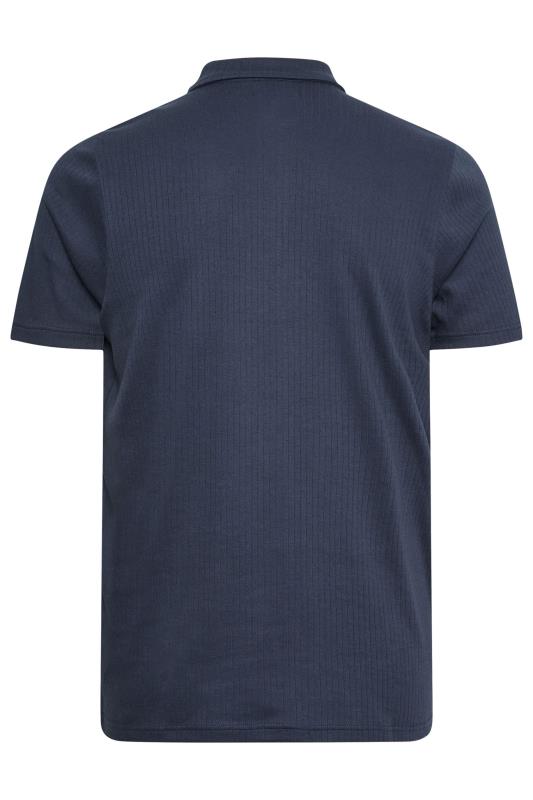 BadRhino Big & Tall Navy Blue Jacquard Zip Neck Polo Shirt | BadRhino 4