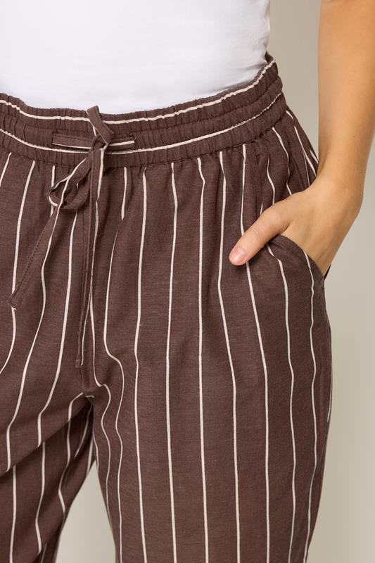 M&Co Brown Striped Tapered Cropped Trousers | M&Co 4