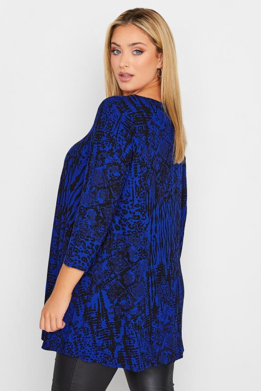 Plus Size Cobalt Blue Mixed Animal Print Swing Top | Yours Clothing 3