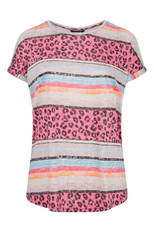 Curve Pink Leopard Print Colour Block T-Shirt 6