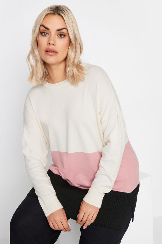 YOURS Plus Size White & Pink Colourblock Jumper | Yours Clothing 1