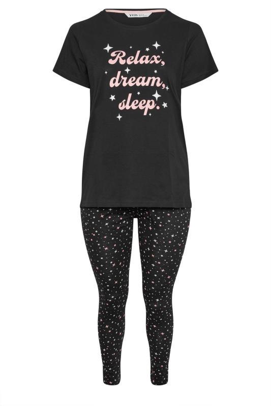 YOURS Plus Size Black 'Relax Dream Sleep' Star Print Pyjama Set | Yours Clothing 6