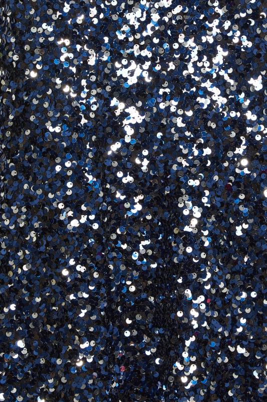 YOURS LONDON Plus Size Dark Blue Sequin Flute Sleeve Top | Yours Clothing 6