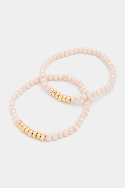  YOURSET 2 PACK Pink Beaded Stretch Bracelet Set