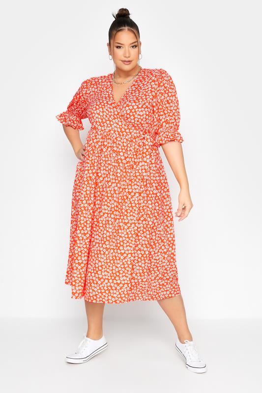 LIMITED COLLECTION Curve Orange Ditsy Wrap Dress 2