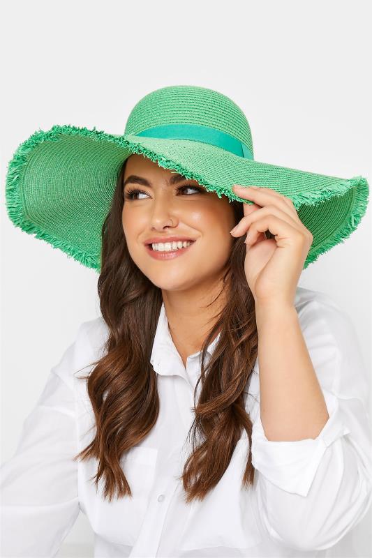 Green Frayed Edge Straw Hat | Yours Clothing  1