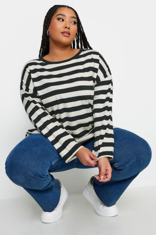 YOURS Plus Size Black & White Stripe Print Top | Yours Clothing 4