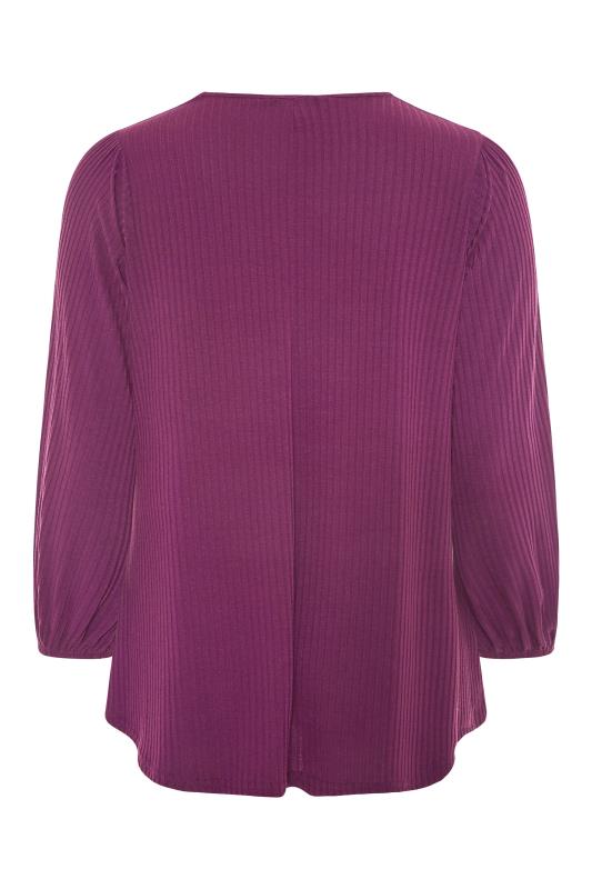 LIMITED COLLECTION Plum Purple Balloon Sleeve Ribbed Top_BK.jpg