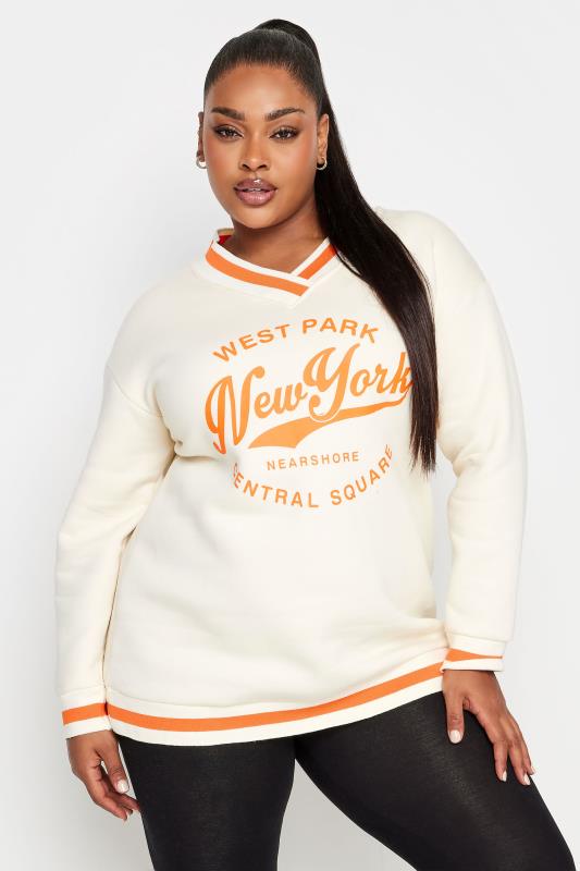 YOURS Plus Size White 'New York' Varsity Sweatshirt | Yours Clothing 1