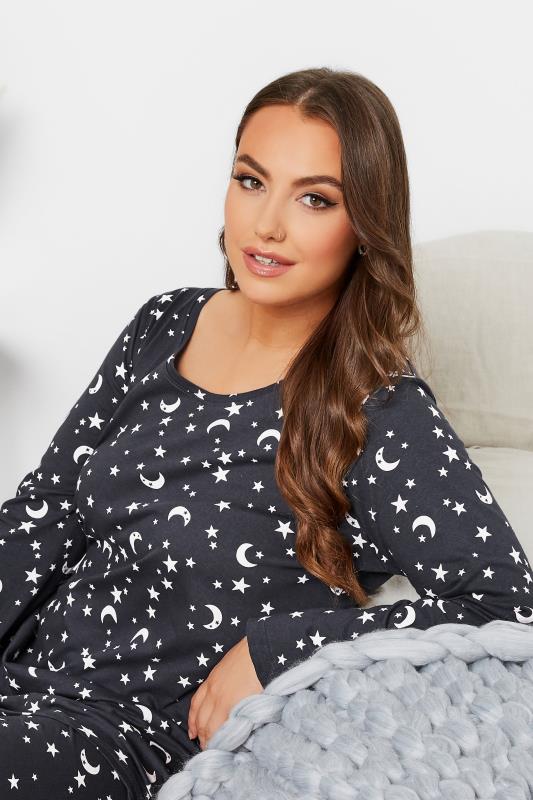 Plus Size Grey Moon & Star Pyjama Set | Yours Clothing 4