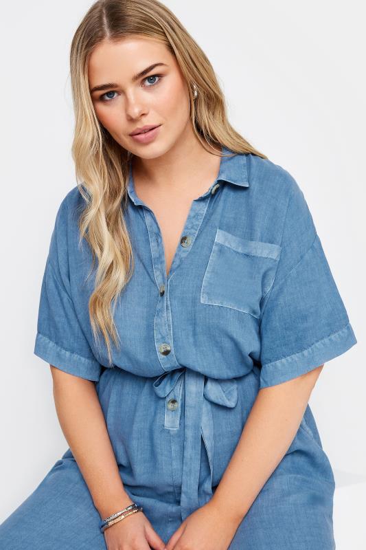 LIMITED COLLECTION Plus Size Blue Chambray Wide Leg Jumpsuit | Yours Clothing 5