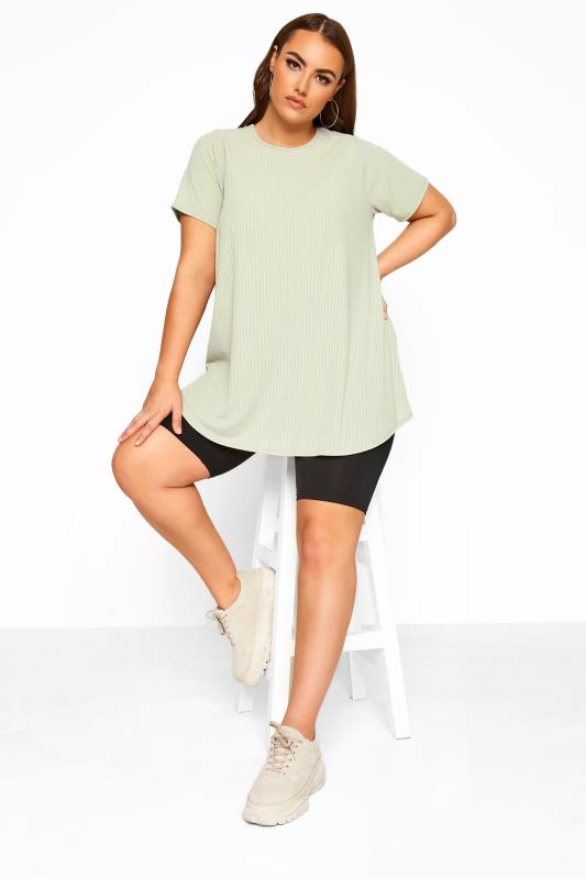 LIMITED COLLECTION Sage Green Ribbed Swing T-Shirt 2