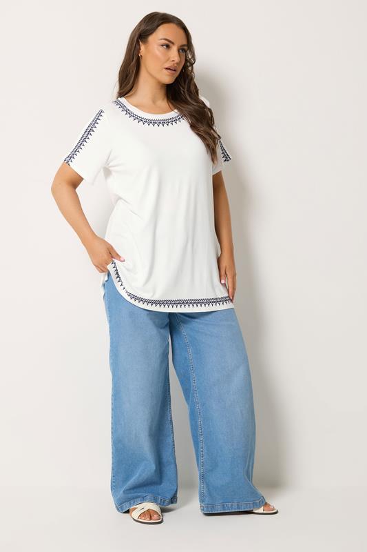 YOURS Plus Size White Embroidered T-Shirt | Yours Clothing 1