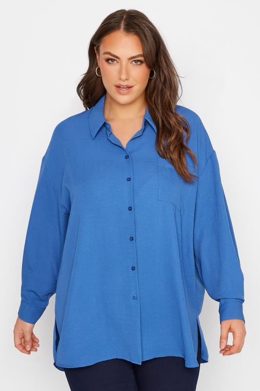 YOURS LONDON Plus Size Cobalt Blue Oversized Satin Shirt | Yours Clothing 1