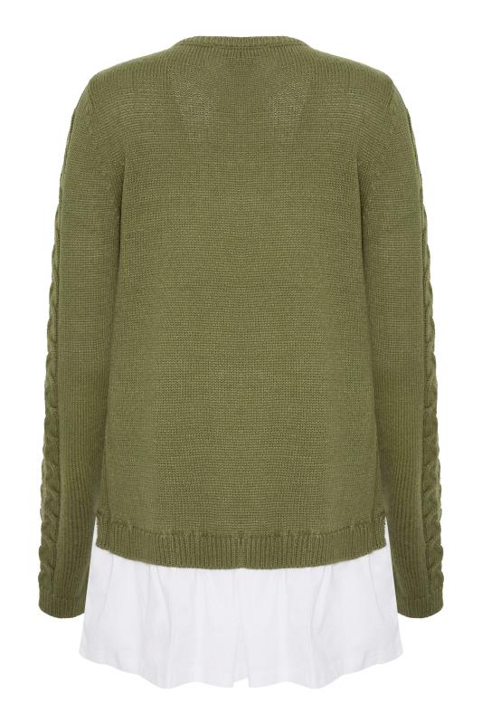 LTS Tall Khaki Green 2 In 1 Cable Knit Shirt Jumper_BK.jpg