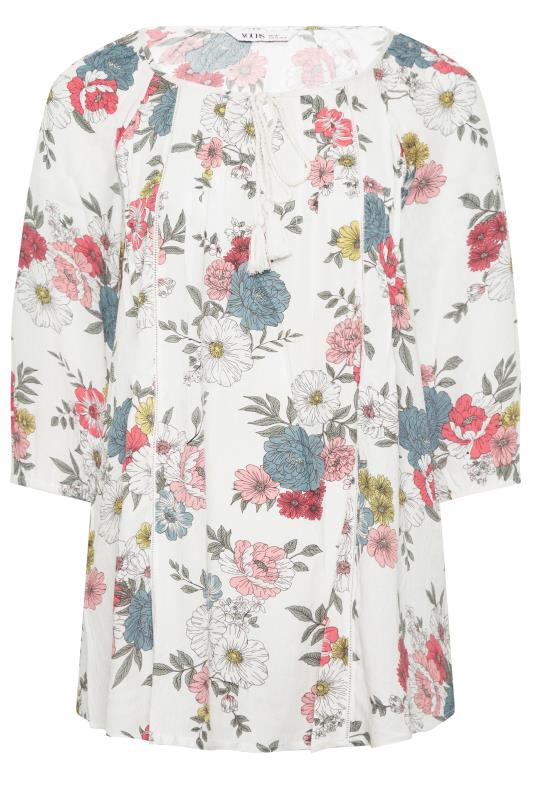 YOURS Plus Size White Floral Tie Front Gypsy Top | Yours Clothing 6
