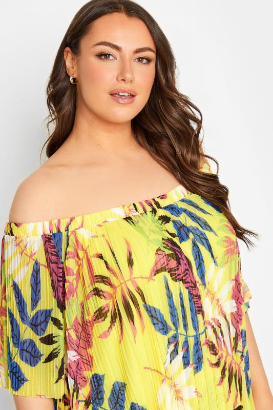 YOURS Curve Plus Size Yellow Tropical Print Double Layer Mesh Top | Yours Clothing  4