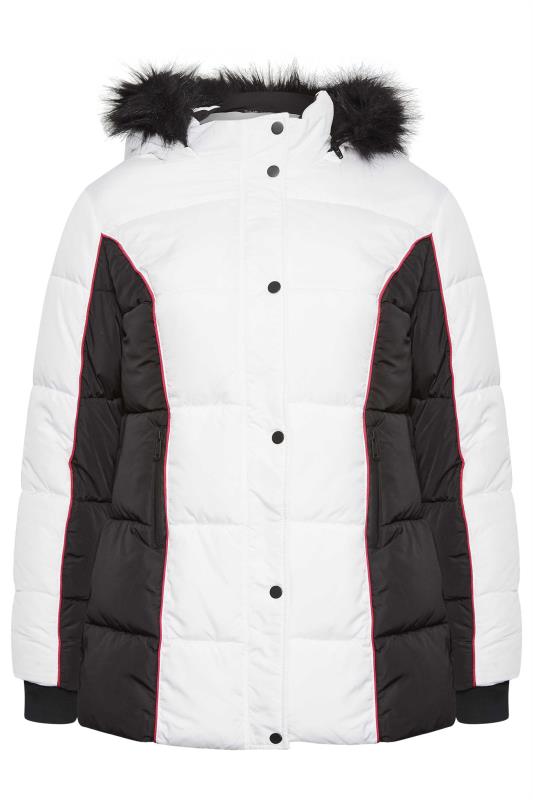 YOURS Plus Size White & Black Colourblock Hooded Puffer Jacket | YOURS Clothing 7