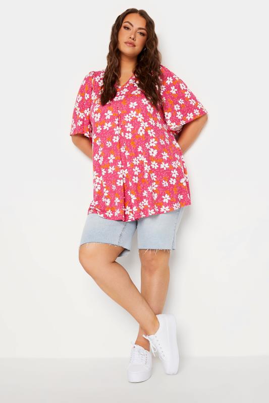 YOURS Curve Plus Size Pink Floral Ditsy Top | Yours Clothing  2