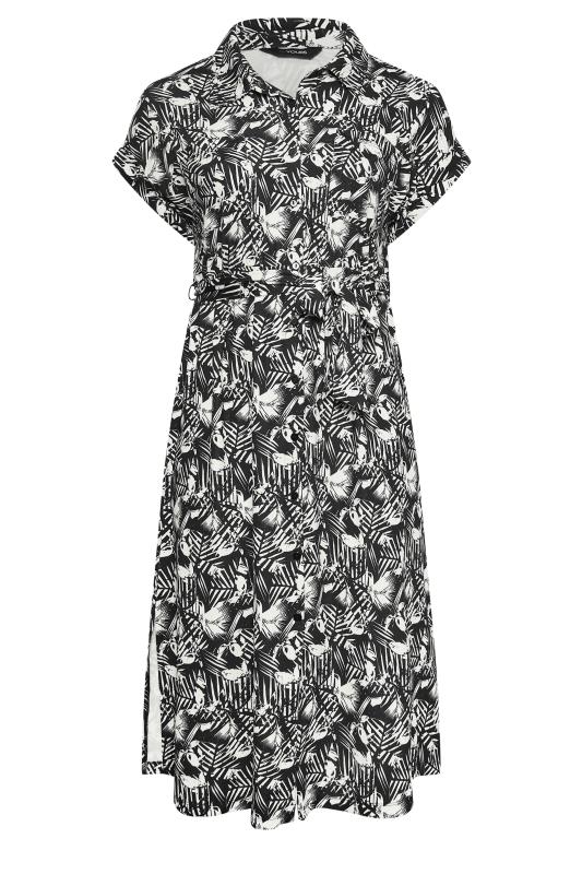 Plus Size Black & White Leaf Print Spilt Hem Midaxi Shirt Dress | Yours Clothing 6
