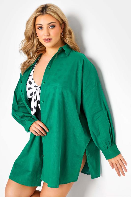  Grande Taille Curve Green Oversized Beach Shirt