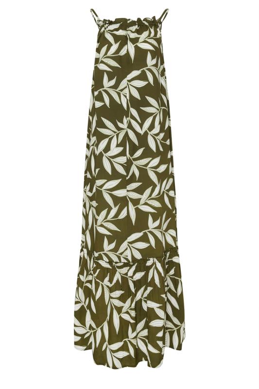 LTS Tall Women's Olive Green Leaf Print Ruched Neck Maxi Dress | Yours Clothing 6