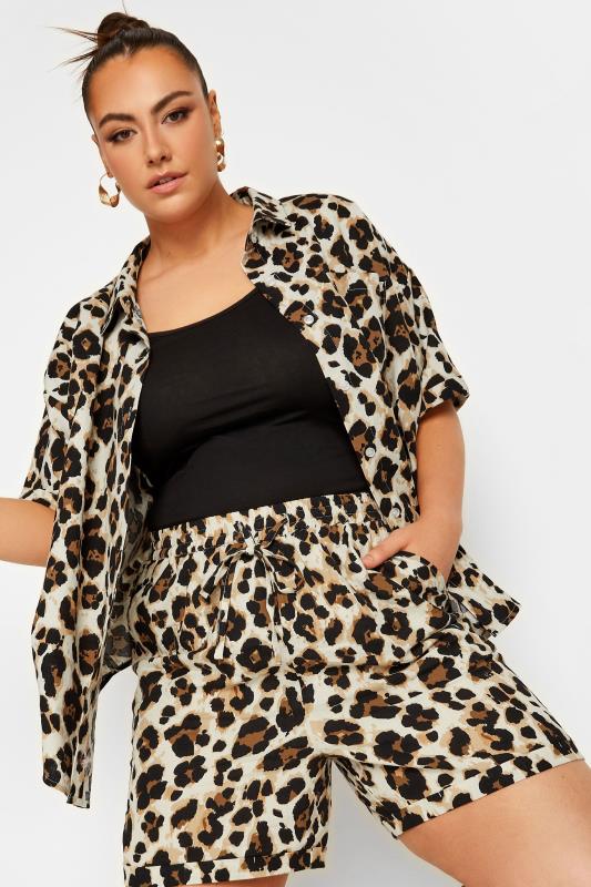 LIMITED COLLECTION Plus Size Brown Leopard Print Shorts | Yours Clothing  1