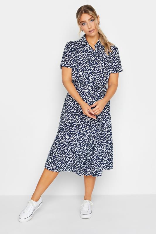 Women's  M&Co Navy Blue Ditsy Print Button Through Midi Dress
