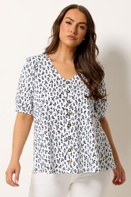  YOURS top blanco con estampado floral y botones delanteros
