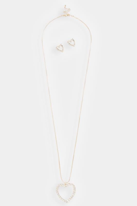 2 PACK Gold Tone Heart Pendant Necklace & Earrings | Yours Clothing 2