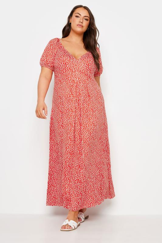 YOURS Plus Size Red Ditsy Floral Print Wrap Dress | Yours Clothing 2