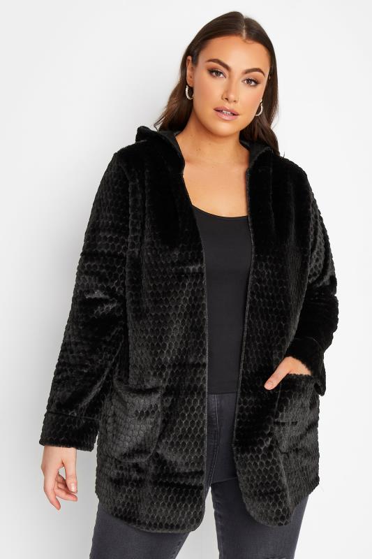  Grande Taille YOURS LUXURY Curve Black Faux Fur Hooded Jacket