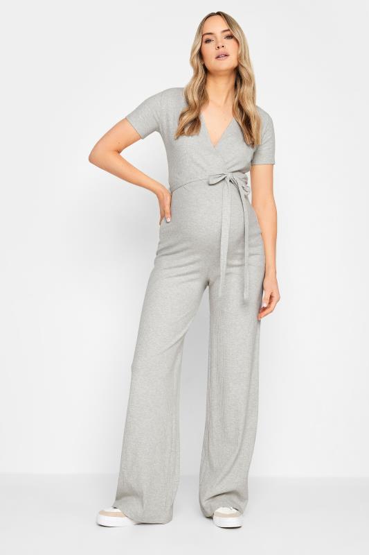  Grande Taille LTS Tall Grey Ribbed Wrap Maternity Jumpsuit