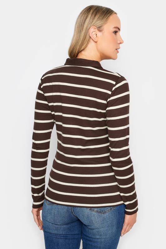 LTS Tall Women's Brown Stripe Print Polo Collar Top | Long Tall Sally 4