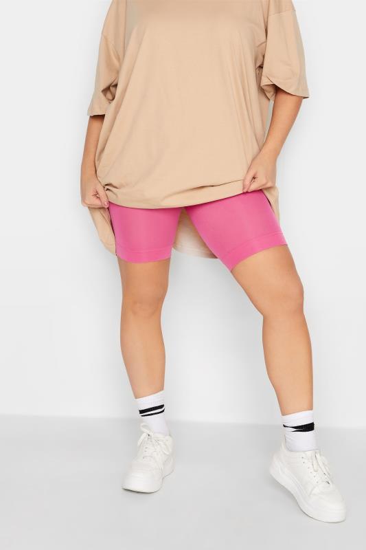 YOURS Plus Size Hot Pink Anti Chafing High Waisted Shorts | Yours Clothing 2