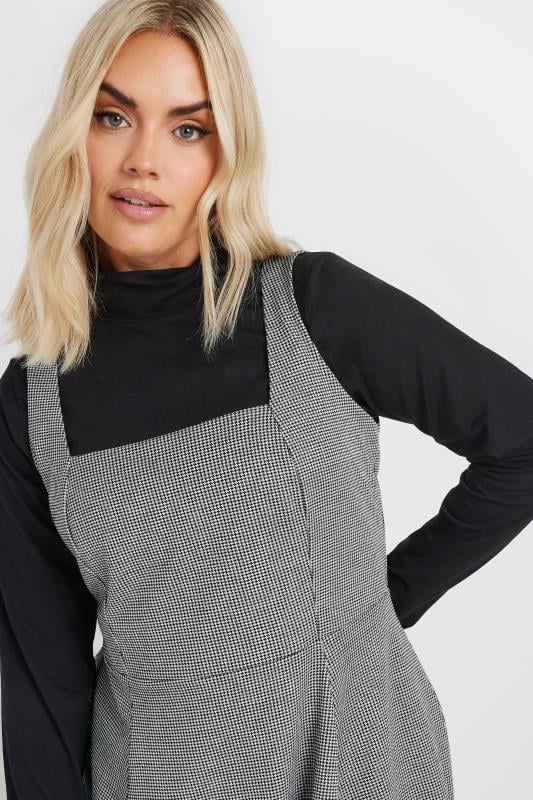 YOURS Plus Size Grey Dogtooth Check Pinafore Dress | Yours Clothing 4