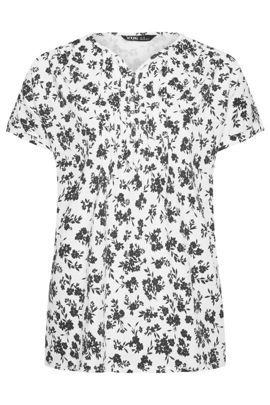 YOURS Plus Size 2 PACK Black & White Floral Pintuck Henley T-Shirts | Yours Clothing 8