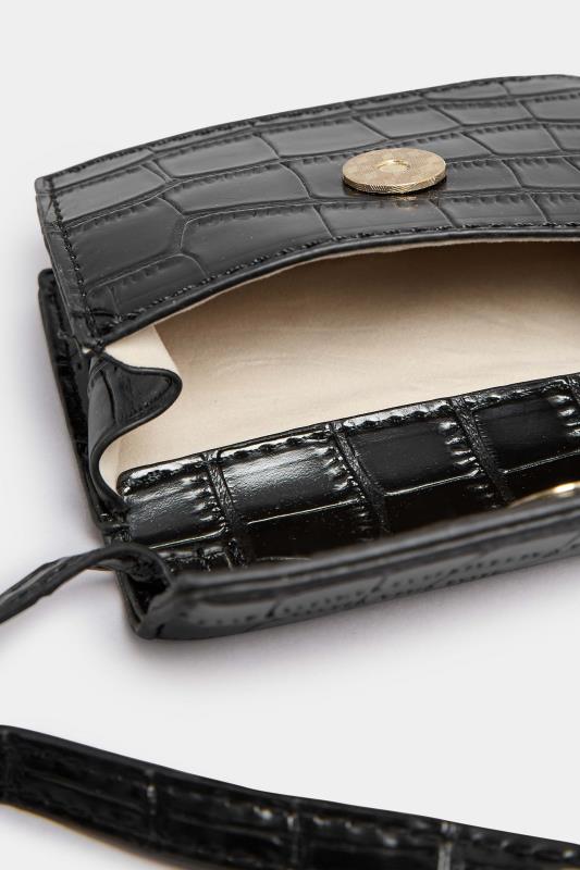 Black Croc Flap Shoulder Bag | Yours Clothing 6