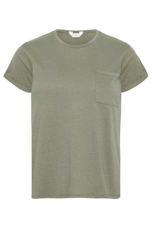 Petite Khaki Green Short Sleeve Pocket T-Shirt | PixieGirl 6