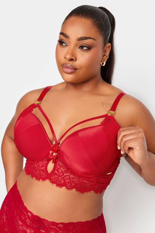 YOURS Plus Size Red Lace Strap Detail Padded Longline Bra | Yours Clothing 3